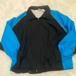 Vintage Pro Spirit Black Blue Lined Full Zip Windbreaker Track Jacket Coat Large